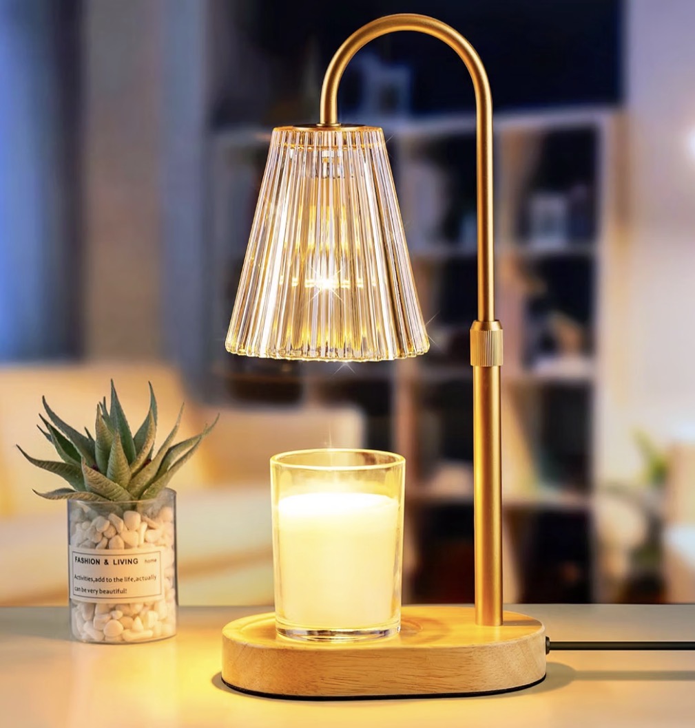 Adjustable Height Candle Warmer Lamp With Timer—Amber Glass