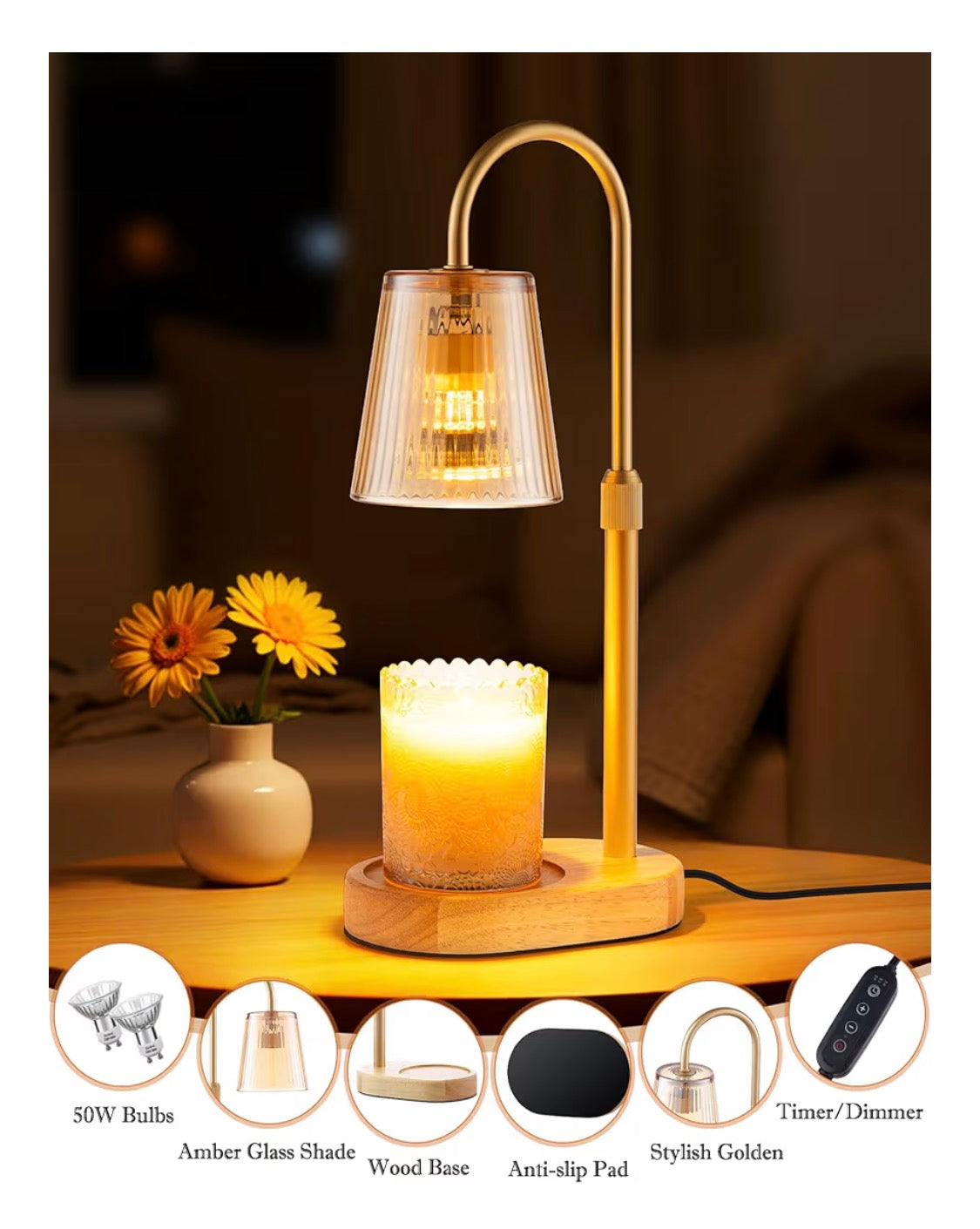 Adjustable Candle Warmer Lamp with Timer
